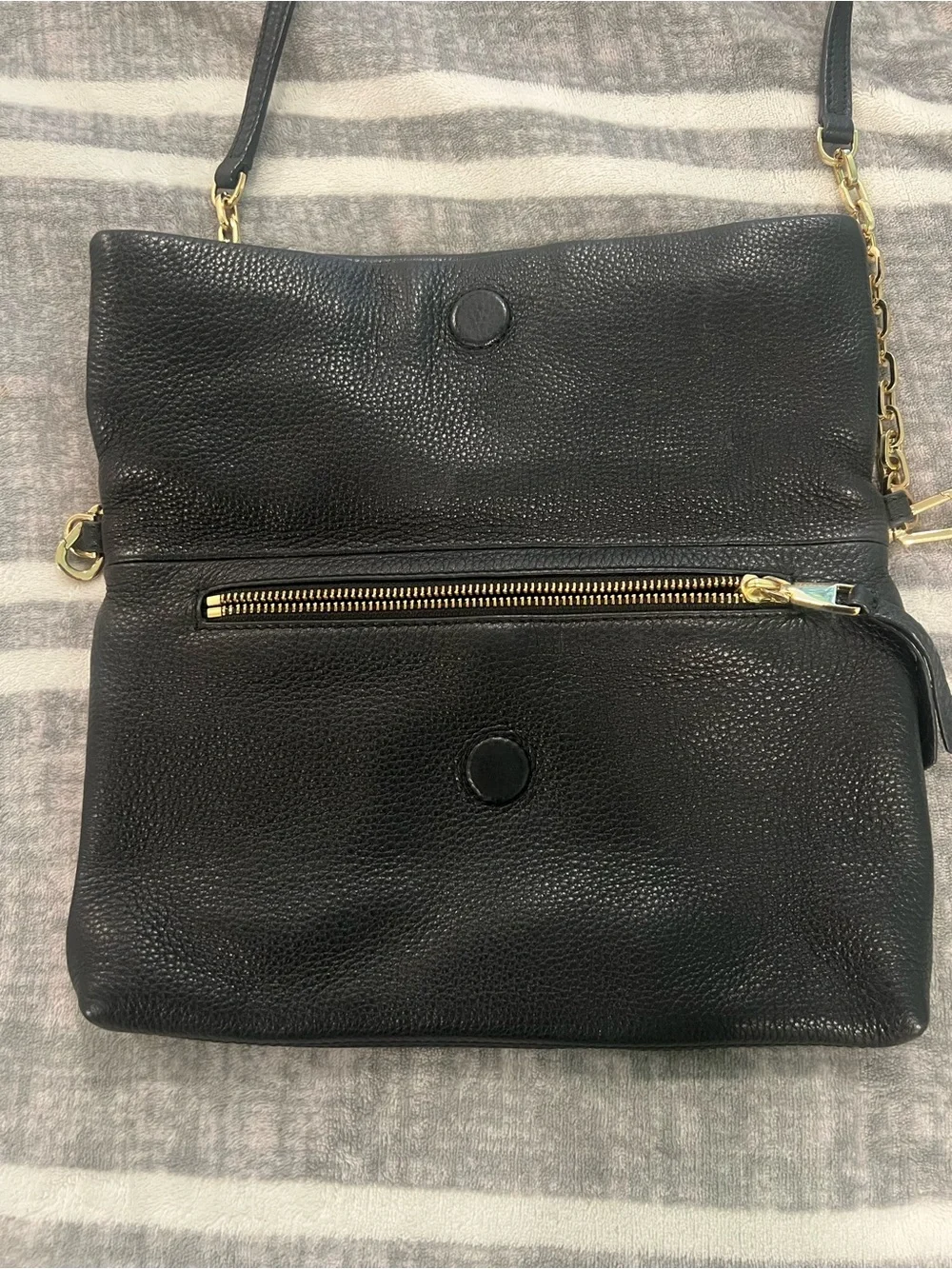 Tory Burch Black Pebbled Leather Crossbody with Gold Chain
